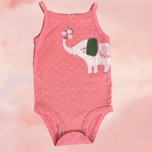 Carter's Pink and Green Elephant Bodysuit Matching Set Size 6 Months